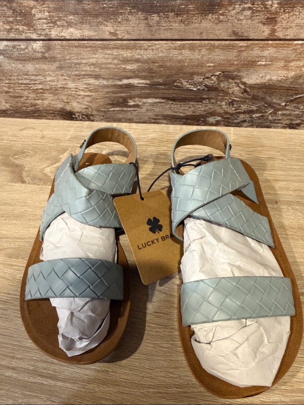 Lucky Brand Women's Pale Blue Woven Strap Sandals